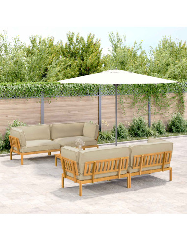 Set di divani con cuscino 5 pcs Beige Legno di Acacia Massello