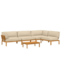 Set di divani con cuscino 5 pcs Beige Legno di Acacia Massello 2