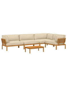 Set di divani con cuscino 5 pcs Beige Legno di Acacia Massello 2