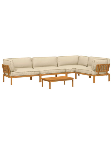Set di divani con cuscino 5 pcs Beige Legno di Acacia Massello
