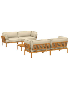 Set di divani con cuscino 5 pcs Beige Legno di Acacia Massello 2