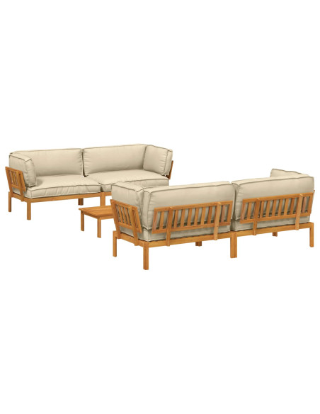 Set di divani con cuscino 5 pcs Beige Legno di Acacia Massello
