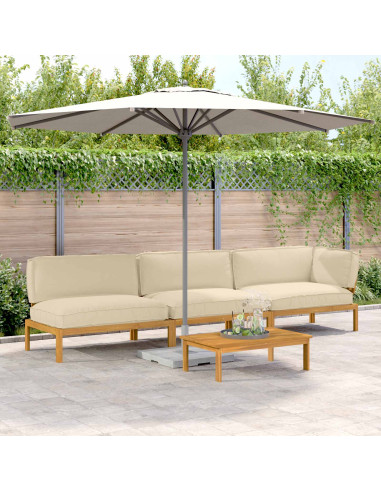 Set di divani con cuscino 4 pcs Beige Legno di Acacia Massello