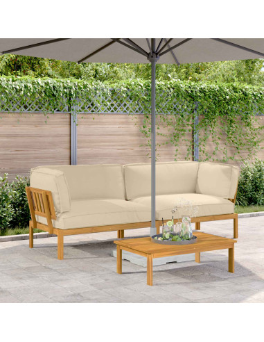 Set di divani con cuscino 2 pcs Beige Legno di Acacia Massello