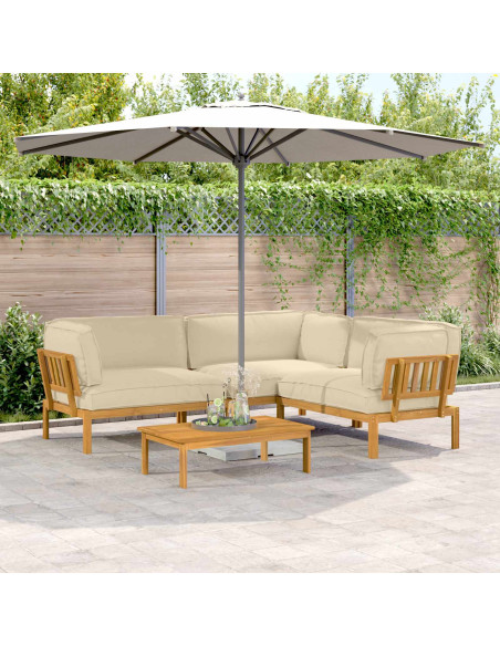 Set di divani con cuscino 4 pcs Beige Legno di Acacia Massello