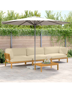 Set di divani con cuscino 4 pcs Beige Legno di Acacia Massello