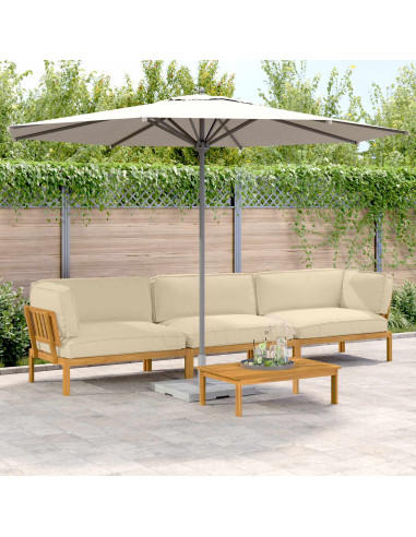 Set di divani con cuscino 4 pcs Beige Legno di Acacia Massello