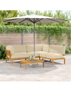 Set di divani con cuscino 4 pcs Beige Legno di Acacia Massello