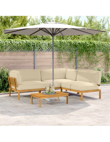 Set di divani con cuscino 4 pcs Beige Legno di Acacia Massello