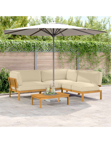 Set di divani con cuscino 4 pcs Beige Legno di Acacia Massello