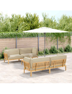 Set di divani con cuscino 5 pcs Beige Legno di Acacia Massello