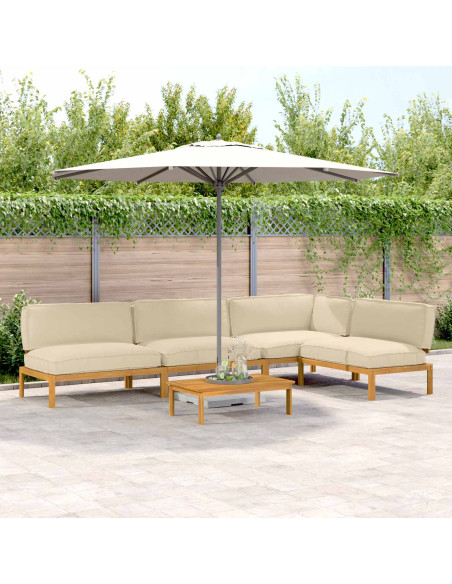 Set di divani con cuscino 5 pcs Beige Legno di Acacia Massello