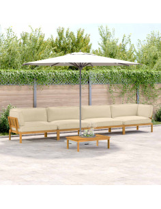 Set di divani con cuscino 5 pcs Beige Legno di Acacia Massello