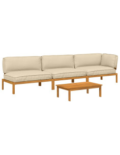 Set di divani con cuscino 4 pcs Beige Legno di Acacia Massello 2