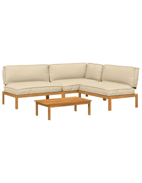 Set di divani con cuscino 4 pcs Beige Legno di Acacia Massello