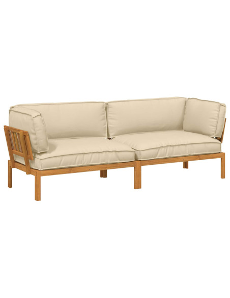 Set di divani con cuscino 2 pcs Beige Legno di Acacia Massello