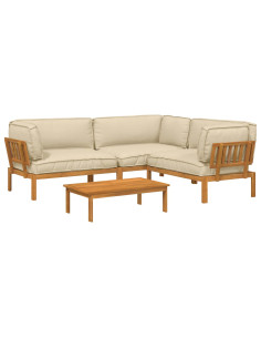 Set di divani con cuscino 4 pcs Beige Legno di Acacia Massello 2