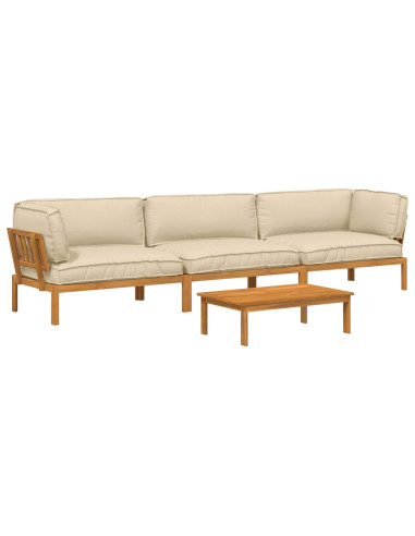 Set di divani con cuscino 4 pcs Beige Legno di Acacia Massello