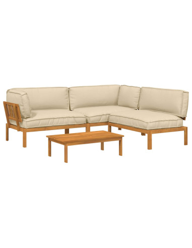 Set di divani con cuscino 4 pcs Beige Legno di Acacia Massello