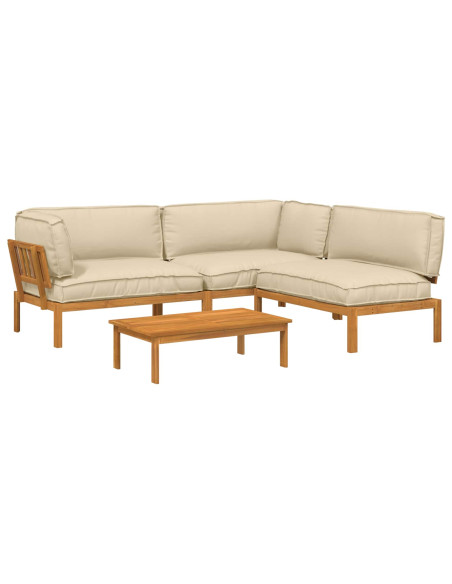 Set di divani con cuscino 4 pcs Beige Legno di Acacia Massello
