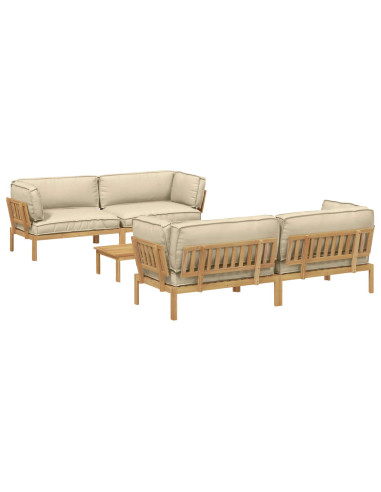 Set di divani con cuscino 5 pcs Beige Legno di Acacia Massello