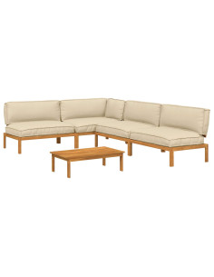 Set di divani con cuscino 5 pcs Beige Legno di Acacia Massello 2