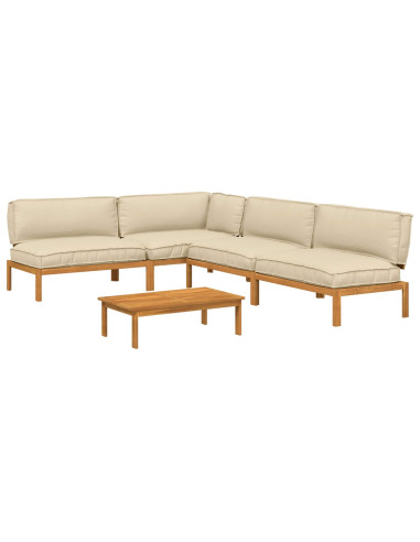 Set di divani con cuscino 5 pcs Beige Legno di Acacia Massello