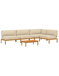 Set di divani con cuscino 5 pcs Beige Legno di Acacia Massello 2