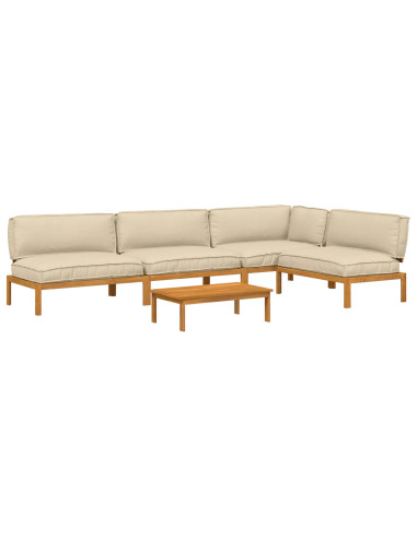 Set di divani con cuscino 5 pcs Beige Legno di Acacia Massello