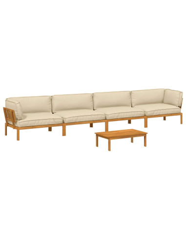 Set di divani con cuscino 5 pcs Beige Legno di Acacia Massello
