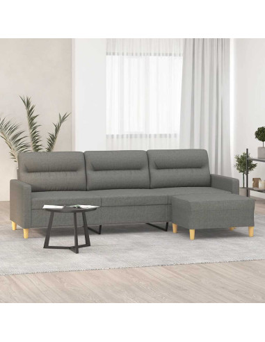 Divano a 3 Posti con Poggiapiedi Grigio Scuro 210cm in Tessuto