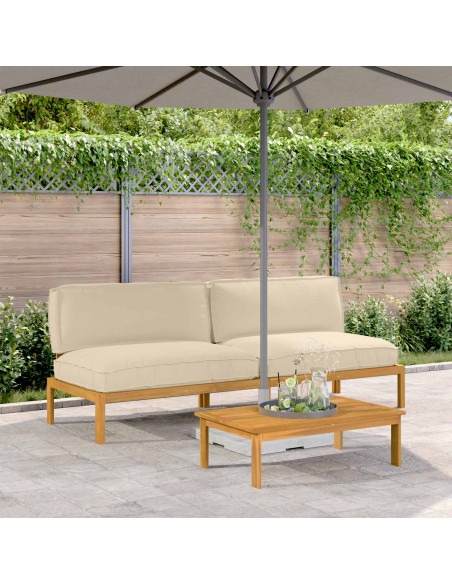 Set di divani con cuscino 2 pcs Beige Legno di Acacia Massello