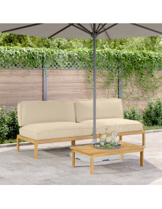 Set di divani Beige 240 x 92 x 69 cm Legno di Acacia Massello