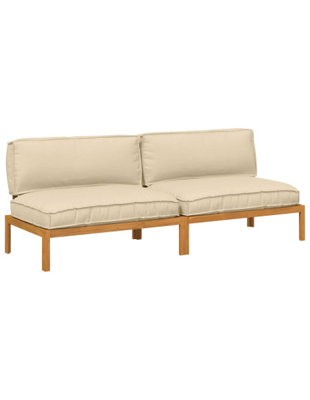 Set di divani con cuscino 2 pcs Beige Legno di Acacia Massello