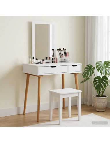 Set Tavolo da Trucco FAUSKE 2 pcs Bianco 76 x 50 x 143 cm