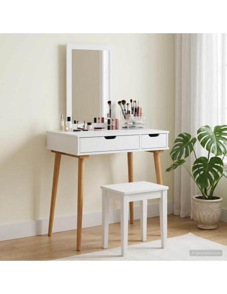 Set Tavolo da Trucco FAUSKE 2 pcs Bianco 76 x 50 x 143 cm