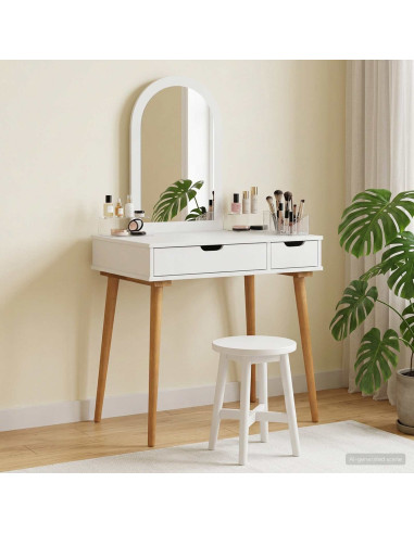 Set Tavolo da Trucco FAUSKE 2 pcs Bianco 76 x 50 x 143 cm