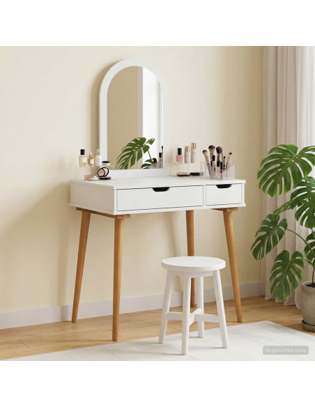 Set Tavolo da Trucco FAUSKE 2 pcs Bianco 76 x 50 x 143 cm