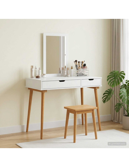 Set Tavolo da Trucco FAUSKE 2 pcs Bianco 100 x 50 x 143 cm