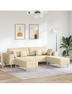 Divano con cuscino 3 pcs Crema Tessuto