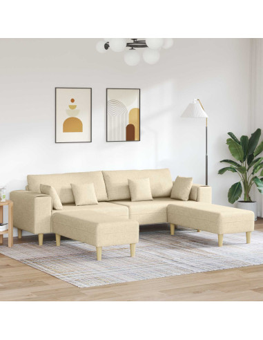 Divano con cuscino 3 pcs Crema Tessuto