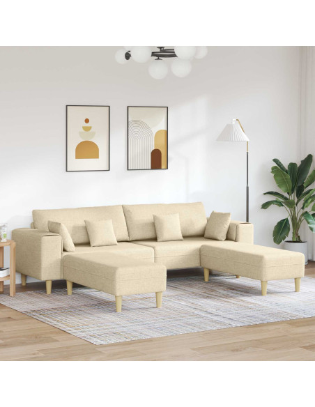 Divano con cuscino 3 pcs Crema Tessuto