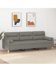 Divano a 3 Posti con Cuscini Grigio Scuro 210 cm in Tessuto
