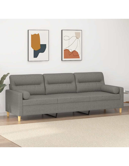 Divano a 3 Posti con Cuscini Grigio Scuro 210 cm in Tessuto