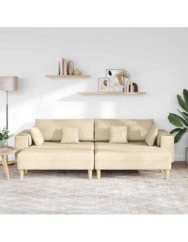 Divano con cuscino 3 pcs Crema Tessuto