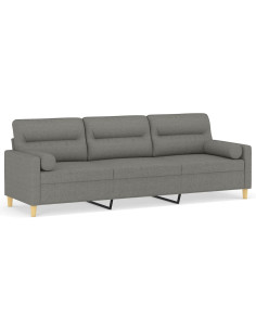 Divano a 3 Posti con Cuscini Grigio Scuro 210 cm in Tessuto 2