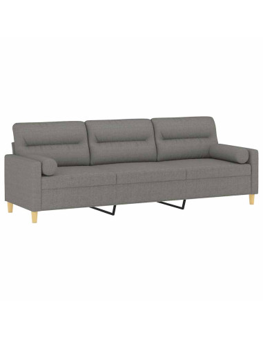 Divano a 3 Posti con Cuscini Grigio Scuro 210 cm in Tessuto