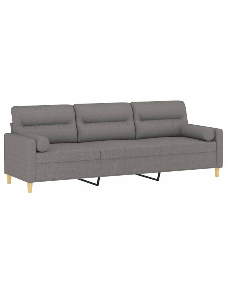 Divano a 3 Posti con Cuscini Grigio Scuro 210 cm in Tessuto