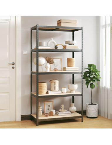 Scaffale Resistente 5 Strati Grigio Acciaio e Legno Multistrato