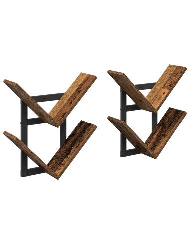 Mensola a muro flottante 2 pcs Legno antico 43 x 15 x 47 cm